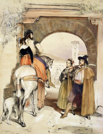 Contrabandistas ، من "اسكتشات إسبانيا" ، نقشها تشارلز جوزيف هولمانديل (1789-1850) ، نُشر عام 1836 بواسطة جون فريدريك لويس